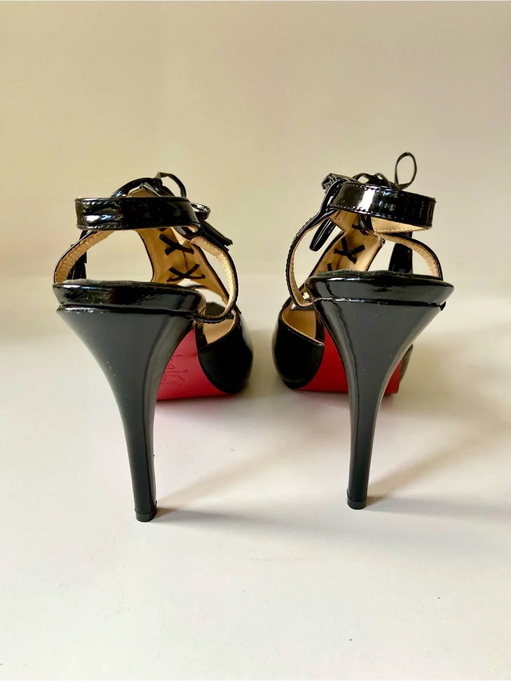 NWT Black Patent High Heel Louboutin platform Sandals with tie vamp